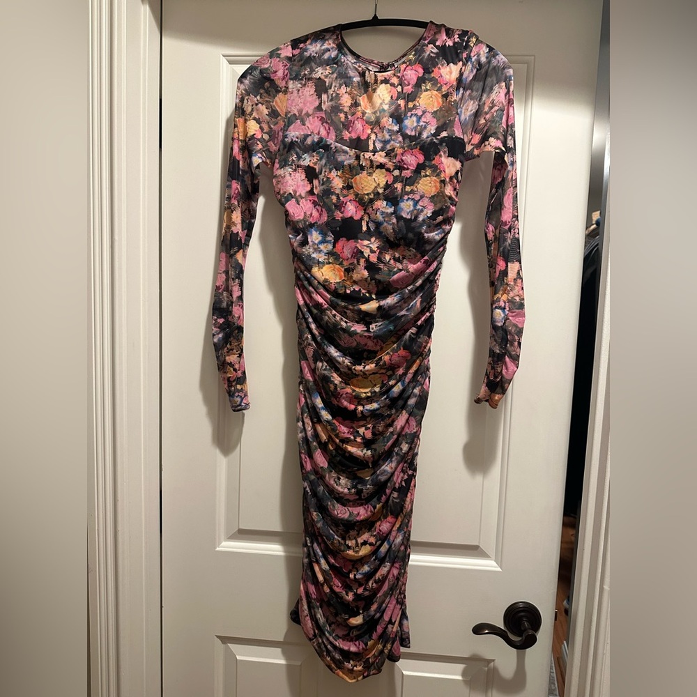 Anthropologie fitted mid length dress with mesh top and sleeves - new with tags